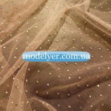 Ткань Сетка с камнями (пудра)